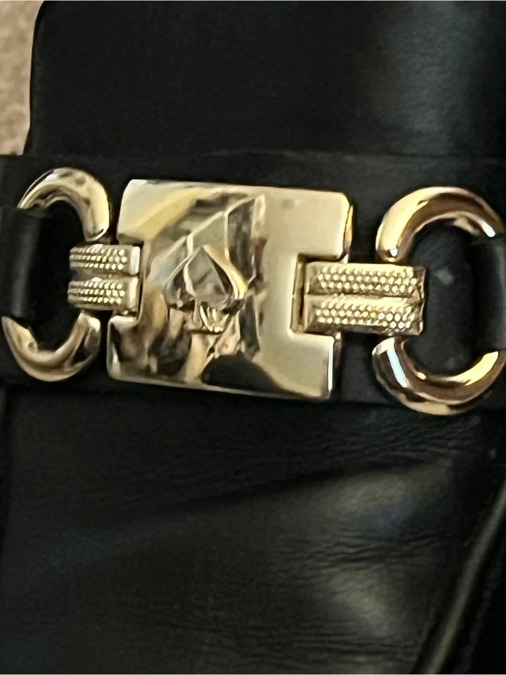 kate spade Kolby Black Leather Loafer with Gold Chain Accent 8.5